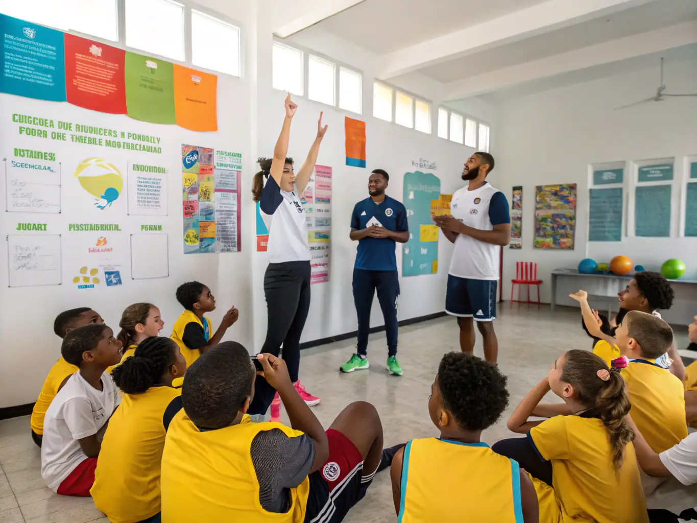 A diverse group of athletes attending an anti-doping awareness seminar, led by an ABGF expert, emphasizing the importance of clean sports and ethical practices in bodybuilding.