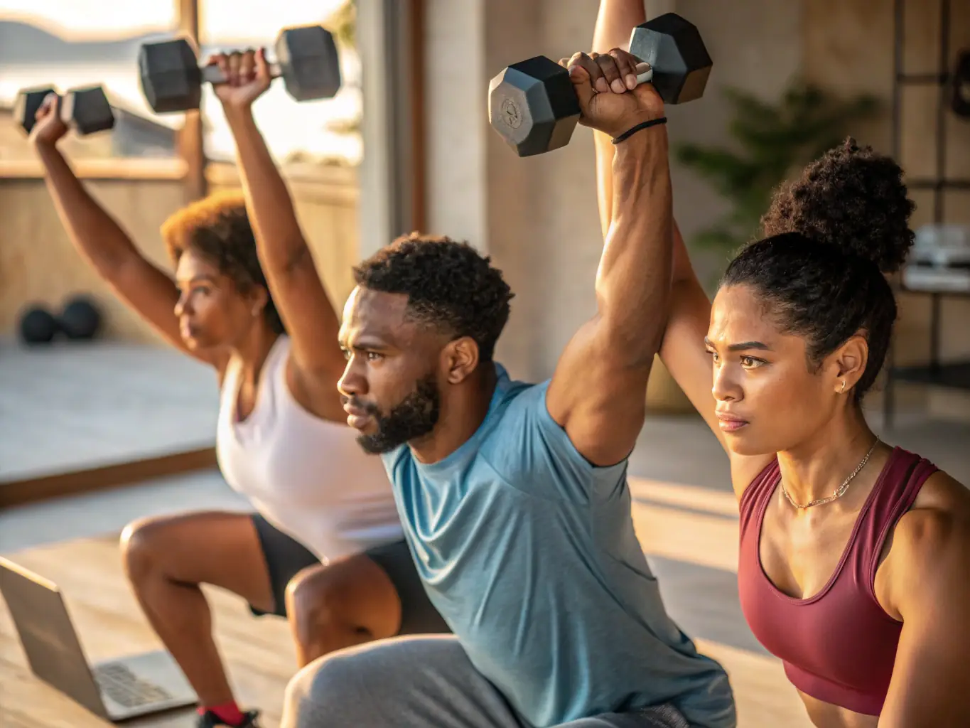 A group of bodybuilders participating in a training session, focusing on weightlifting and strength conditioning, under the guidance of a certified ABGF trainer in a well-equipped gym.